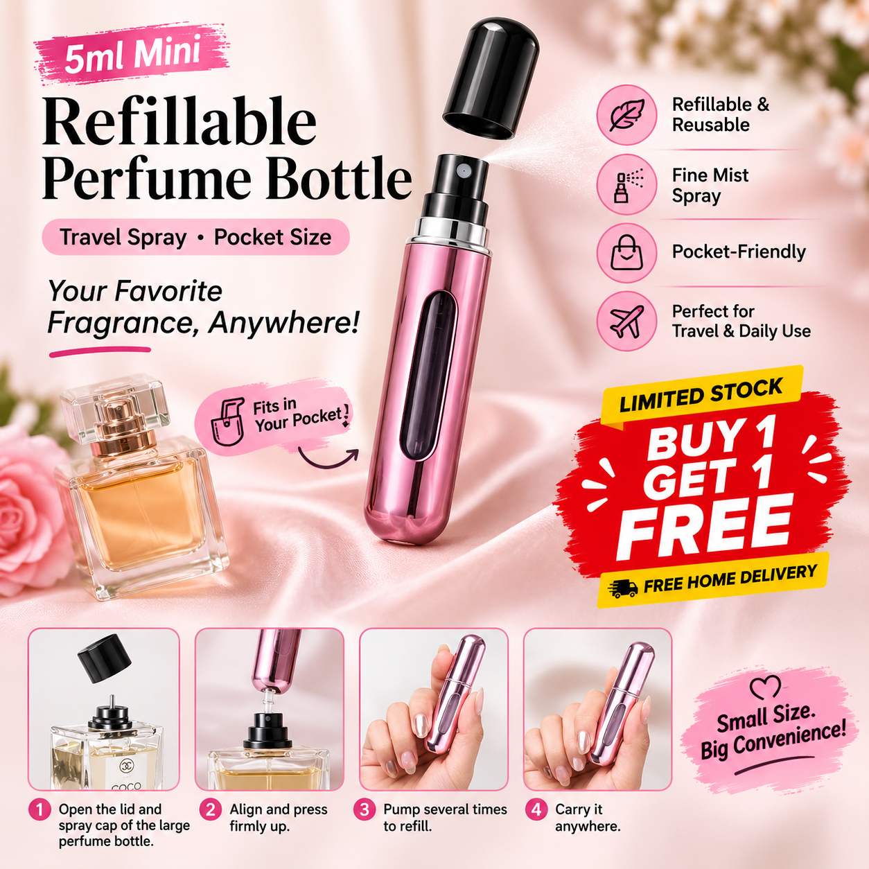 5ml Mini Refillable Perfume Bottle | Buy 1 get 1 Free