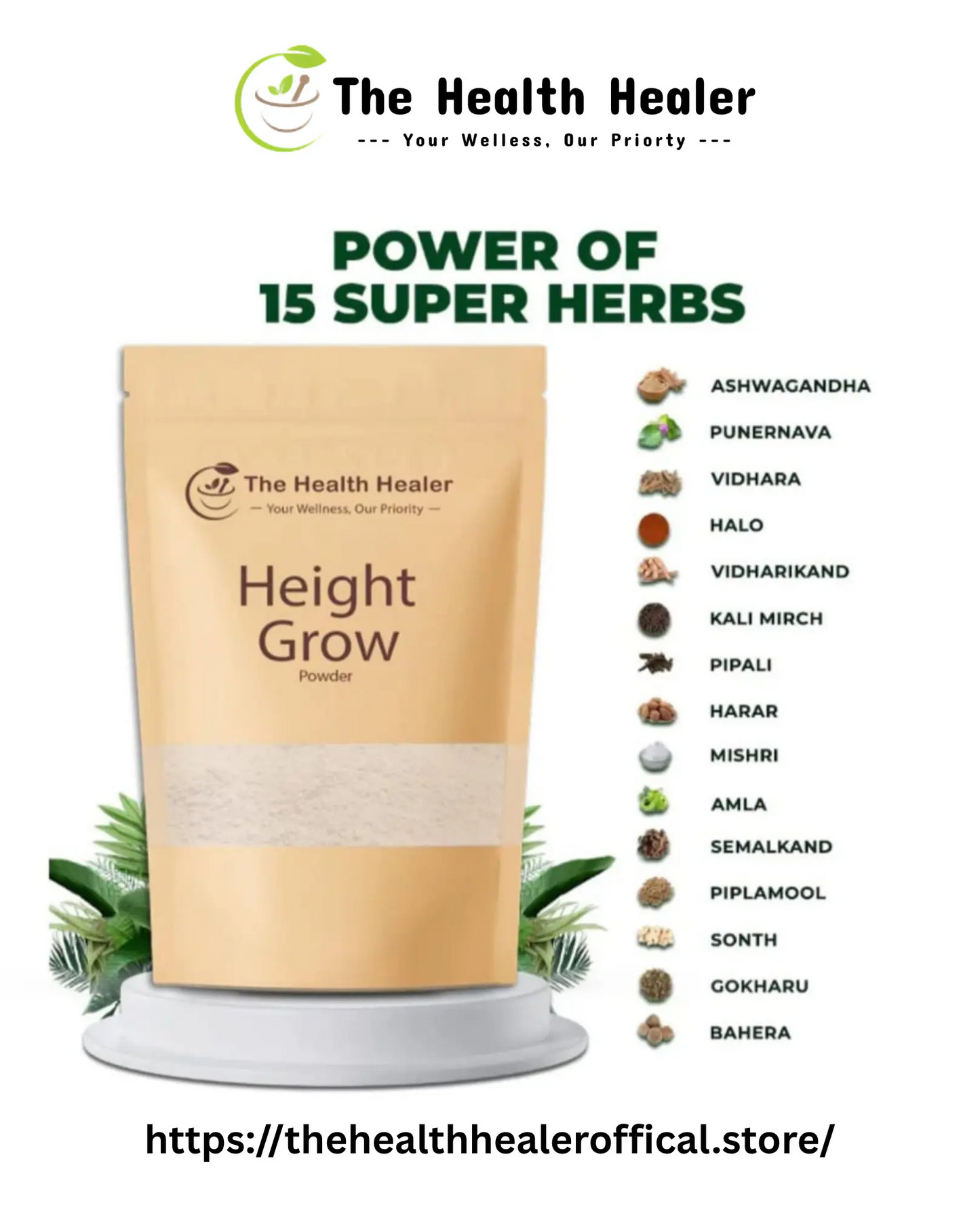 Height Growth Powder — Natural Nutritional Supplement (70g) The Health Healer™ Official