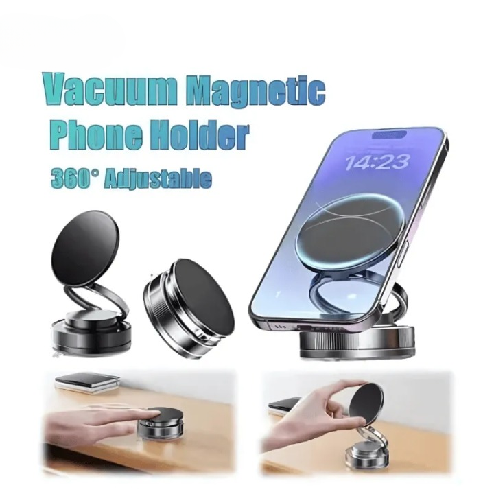 360° Folding Magnetic Phone Holder | Vacuum Suction Car & Desk Mount
