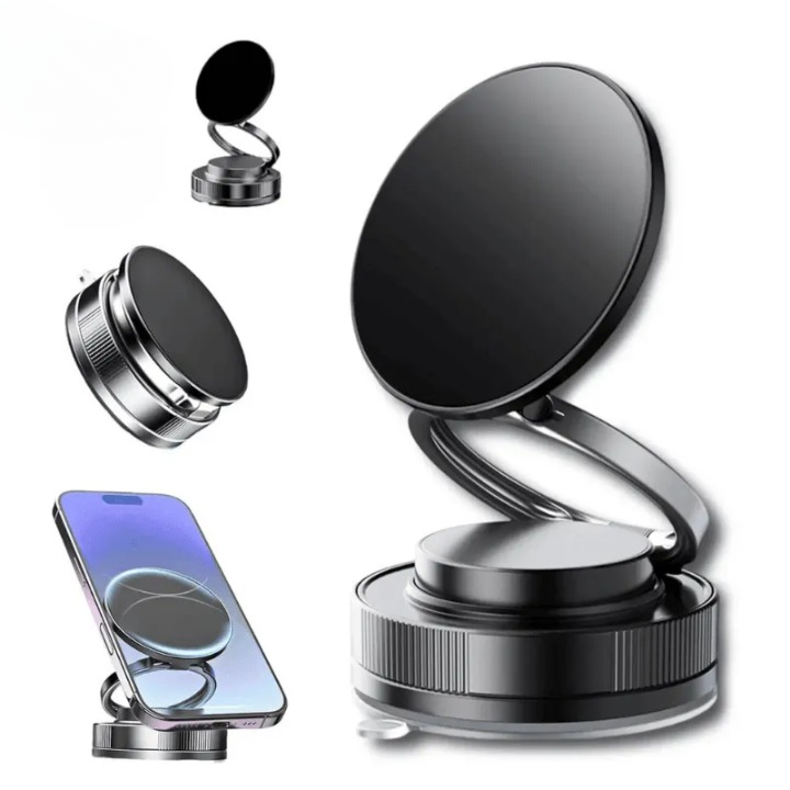 360° Folding Magnetic Phone Holder | Vacuum Suction Car & Desk Mount