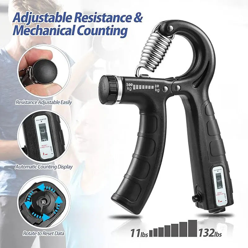 Adjustable Hand Grip Strengthener with Counter | 5-60KG Resistance