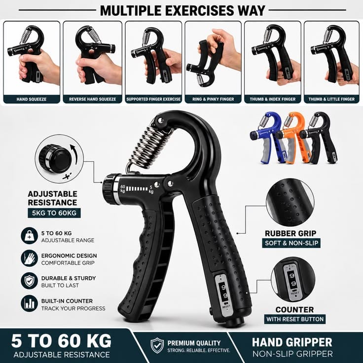 Adjustable Hand Gripper Exerciser with Counter | 5-60KG Resistance - O Galaxy Mart