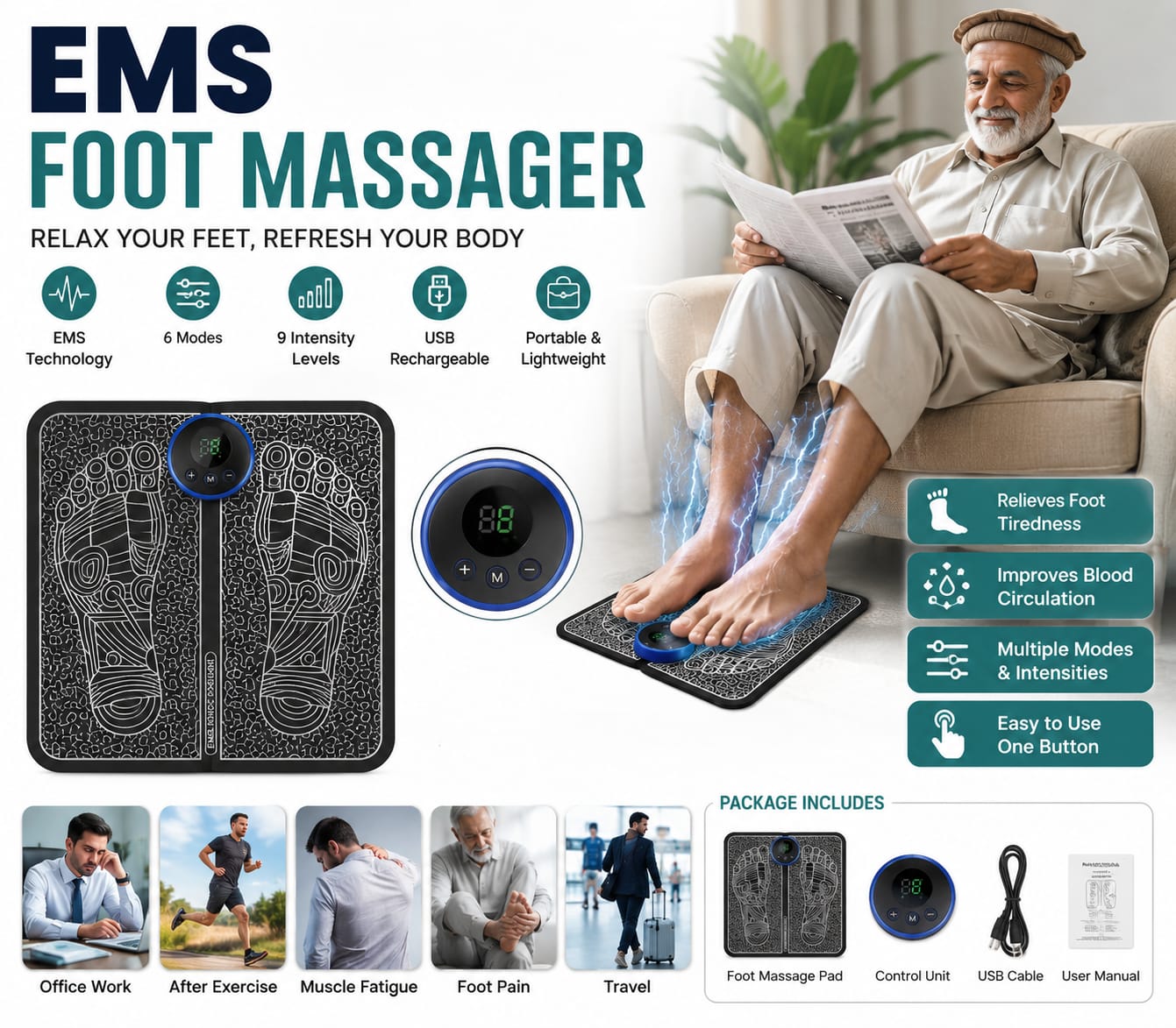 EMS Foot Massager – Smart Electric Foot Massage Pad for Relaxation & Comfort - O Galaxy Mart