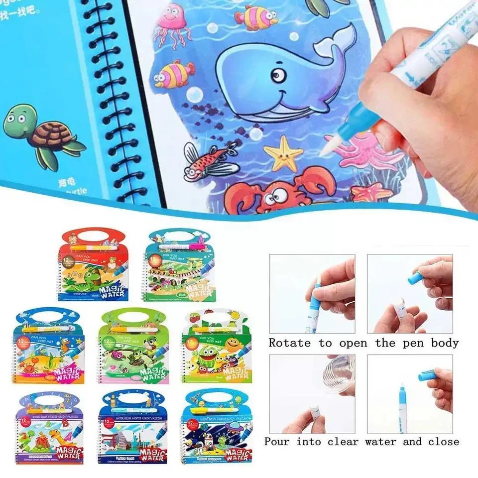 Magical Drawing Books With Pen, Water Reveal Activity Book For Kid (random Design Books) - O Galaxy Mart