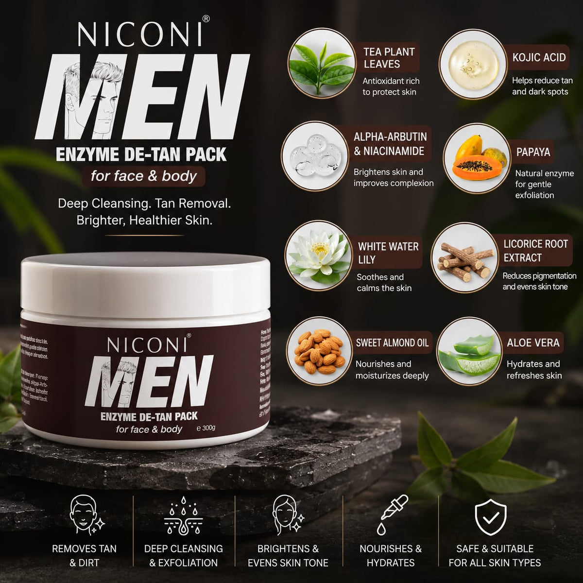 NICONI Men De-Tan Pack 300g | Face & Body Brightening - O Galaxy Mart