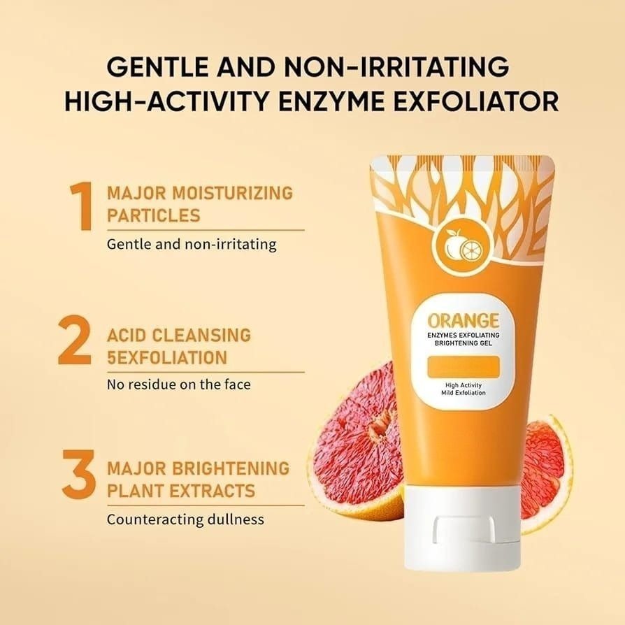 Orange Enzyme Exfoliating Gel | Brightening & Gentle Citrus Enzyme Scrub | Removes Dead Skin, Smooths Texture & Reveals Radiant, Glowing Skin (50gm) - O Galaxy Mart