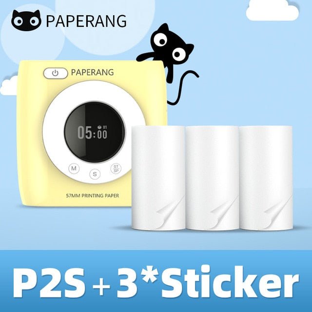 PAPERANG P2S 300dpi BT Pocket Printer Wireless Thermal Printer Portable Photo Label Clock Function Sticker Thermal Paper Roll - O Galaxy Mart