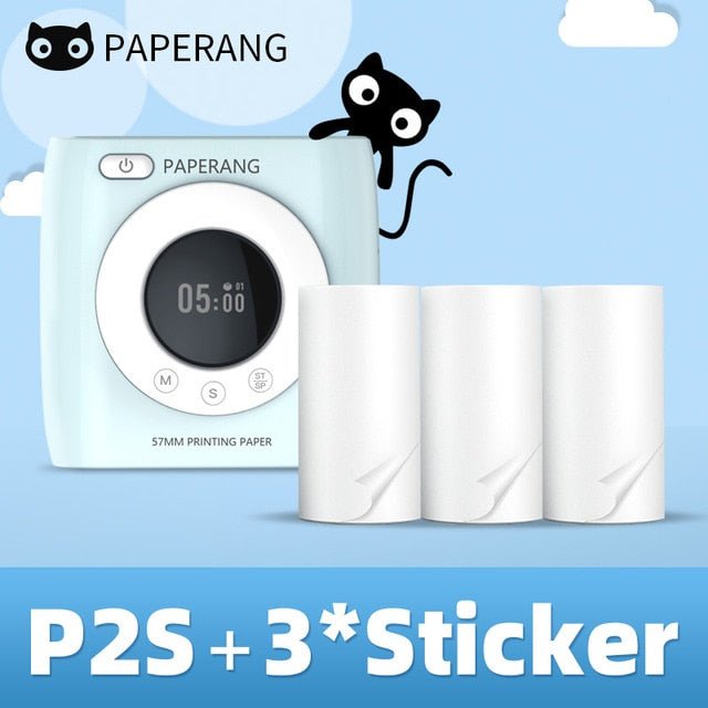 PAPERANG P2S 300dpi BT Pocket Printer Wireless Thermal Printer Portable Photo Label Clock Function Sticker Thermal Paper Roll - O Galaxy Mart