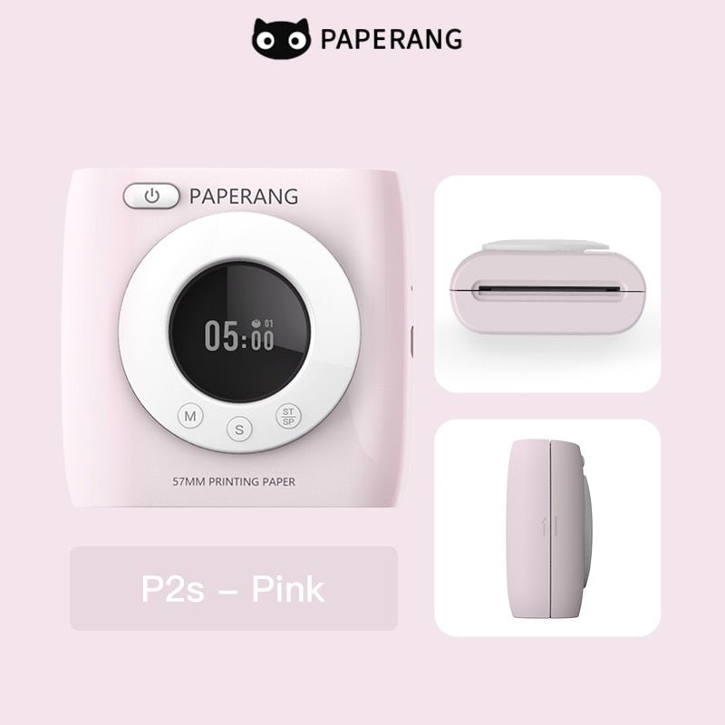 PAPERANG P2S 300dpi BT Pocket Printer Wireless Thermal Printer Portable Photo Label Clock Function Sticker Thermal Paper Roll - O Galaxy Mart