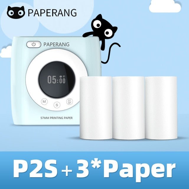 PAPERANG P2S 300dpi BT Pocket Printer Wireless Thermal Printer Portable Photo Label Clock Function Sticker Thermal Paper Roll - O Galaxy Mart