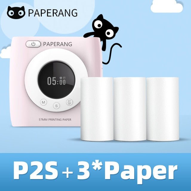 PAPERANG P2S 300dpi BT Pocket Printer Wireless Thermal Printer Portable Photo Label Clock Function Sticker Thermal Paper Roll - O Galaxy Mart