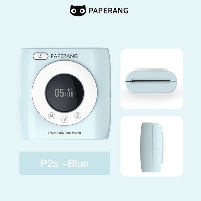 PAPERANG P2S 300dpi BT Pocket Printer Wireless Thermal Printer Portable Photo Label Clock Function Sticker Thermal Paper Roll - O Galaxy Mart