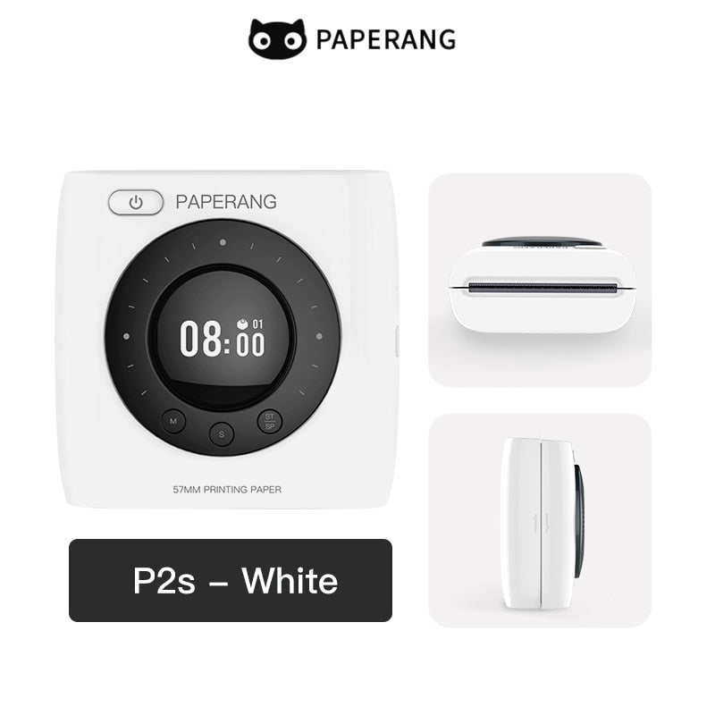 PAPERANG P2S 300dpi BT Pocket Printer Wireless Thermal Printer Portable Photo Label Clock Function Sticker Thermal Paper Roll - O Galaxy Mart