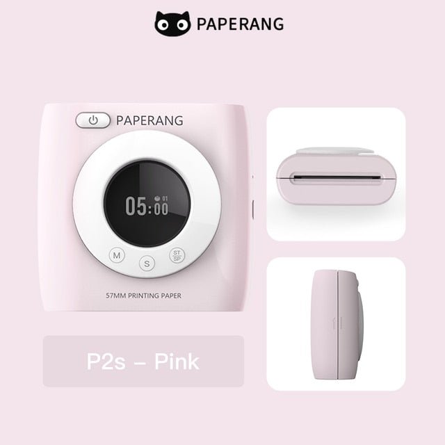PAPERANG P2S 300dpi BT Pocket Printer Wireless Thermal Printer Portable Photo Label Clock Function Sticker Thermal Paper Roll - O Galaxy Mart