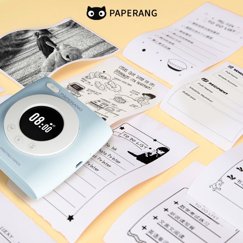 PAPERANG P2S 300dpi BT Pocket Printer Wireless Thermal Printer Portable Photo Label Clock Function Sticker Thermal Paper Roll - O Galaxy Mart