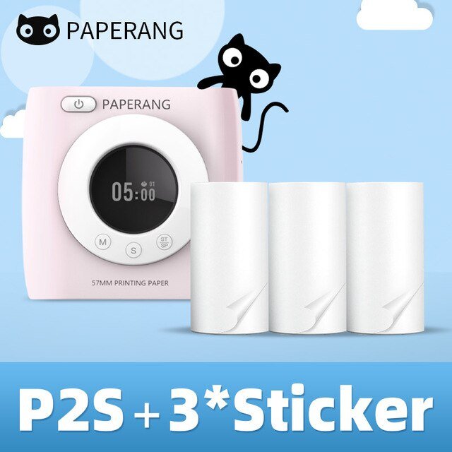 PAPERANG P2S 300dpi BT Pocket Printer Wireless Thermal Printer Portable Photo Label Clock Function Sticker Thermal Paper Roll - O Galaxy Mart