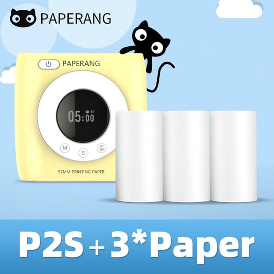PAPERANG P2S 300dpi BT Pocket Printer Wireless Thermal Printer Portable Photo Label Clock Function Sticker Thermal Paper Roll - O Galaxy Mart