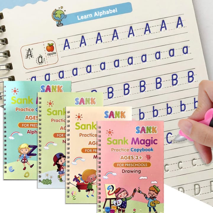 Reuseable Sank Magic Practice Books | Tracing & Writing Learning Set (4 Books) - O Galaxy Mart