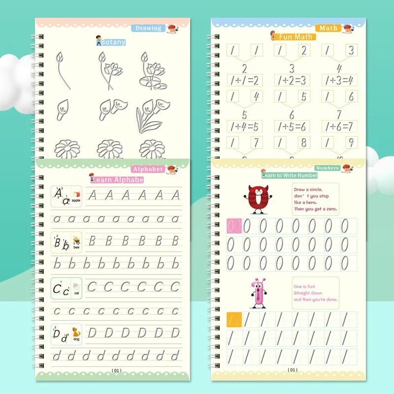 Reuseable Sank Magic Practice Books | Tracing & Writing Learning Set (4 Books) - O Galaxy Mart