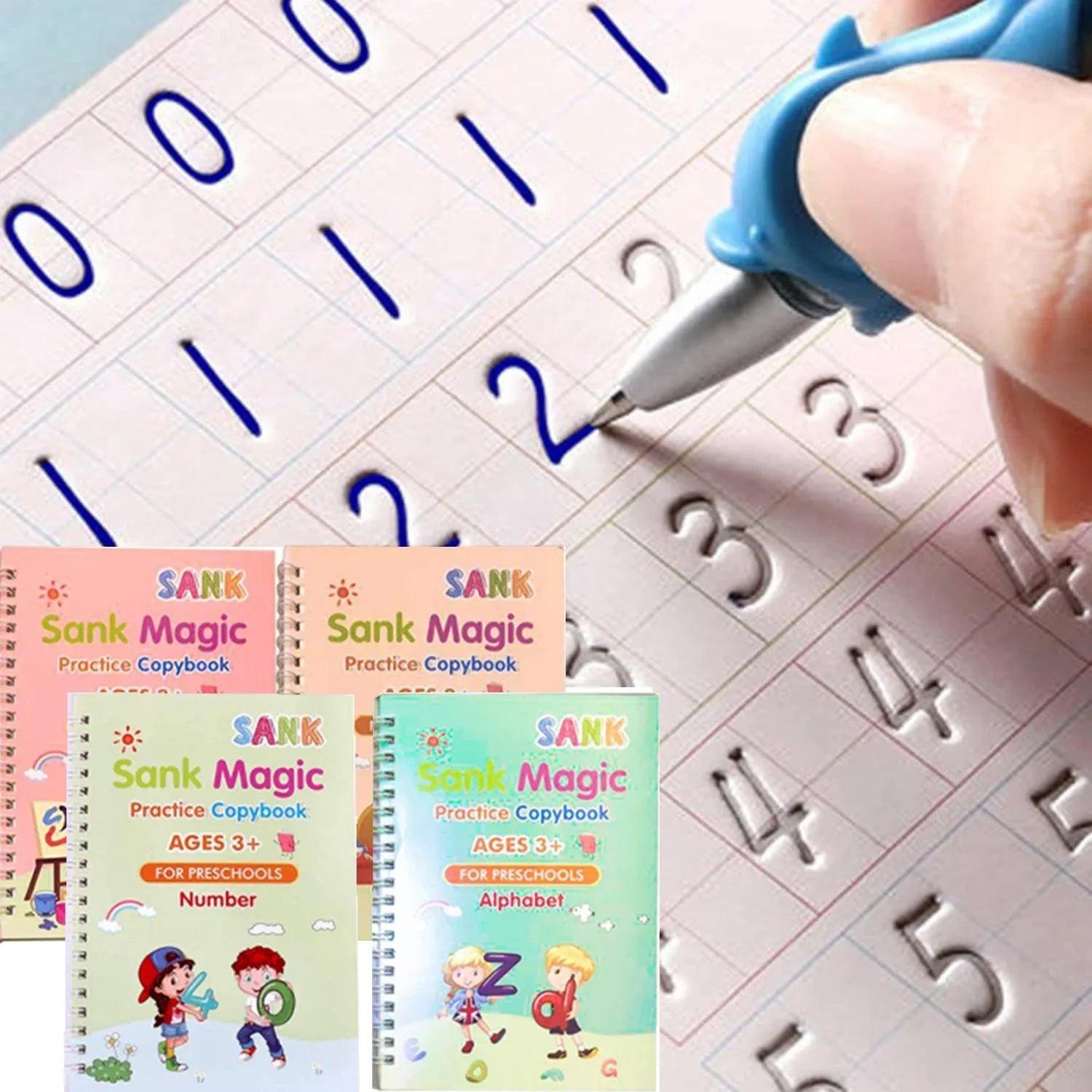 Reuseable Sank Magic Practice Books | Tracing & Writing Learning Set (4 Books) - O Galaxy Mart