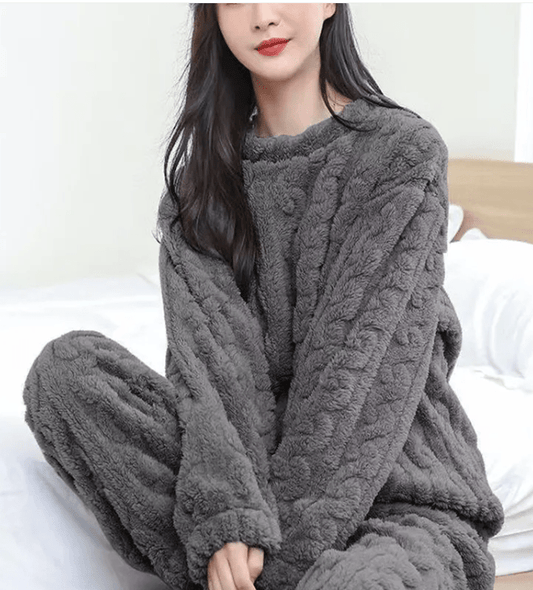 Winter Coral Velvet Pajama Set – Warm Pullover & Pants - O Galaxy Mart