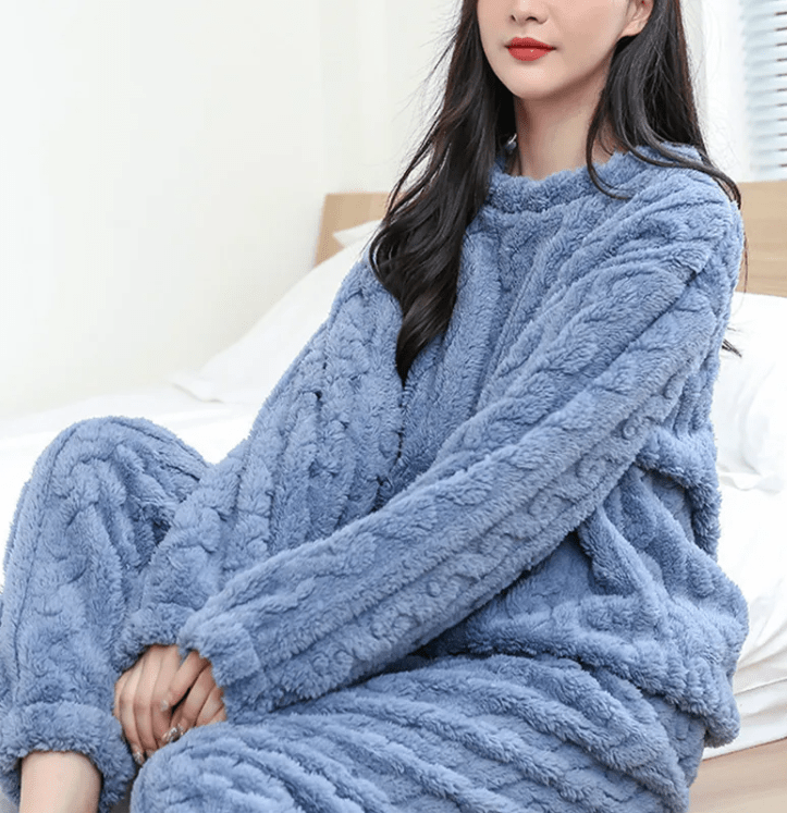Winter Coral Velvet Pajama Set – Warm Pullover & Pants - O Galaxy Mart