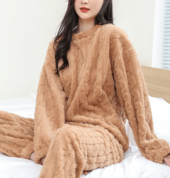 Winter Coral Velvet Pajama Set – Warm Pullover & Pants - O Galaxy Mart