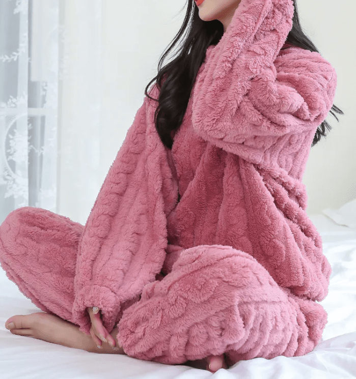 Winter Coral Velvet Pajama Set – Warm Pullover & Pants - O Galaxy Mart
