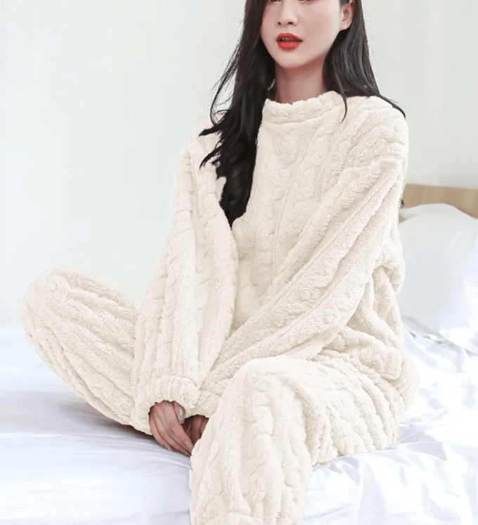 Winter Coral Velvet Pajama Set – Warm Pullover & Pants - O Galaxy Mart