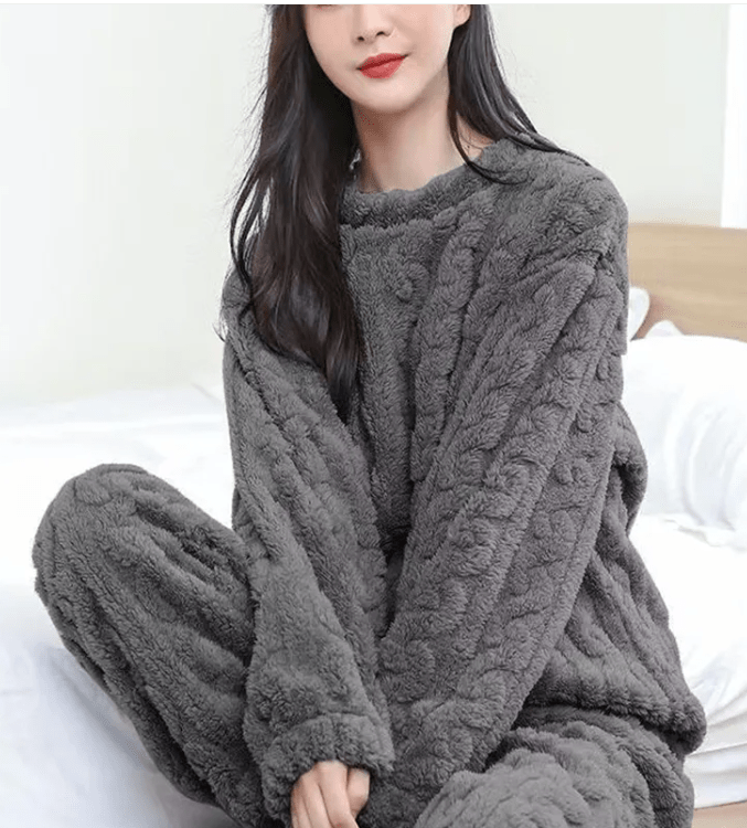Winter Coral Velvet Pajama Set – Warm Pullover & Pants - O Galaxy Mart